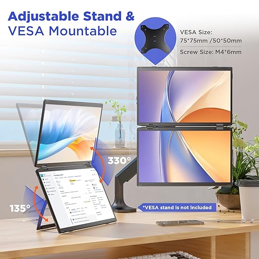 Maxfree Laptop Screen Extender 15.6'' FHD 1080P Dual Portable Monitor with USB C HDMI Plug &amp Play VESA Mountable Lightweight Dual Monitor for Laptop Windows Mac(M1/M2/M3 chip) Android Ps4 Sw