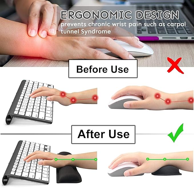 iFine Upgrade Enlarged Memory Foam Set Keyboard Ergonomic Mouse Wrist Rest Pad and gel Cushion Support for Computer Laptop School Office or Home Gaming- For Stress-free Typing with Coaster (Black)