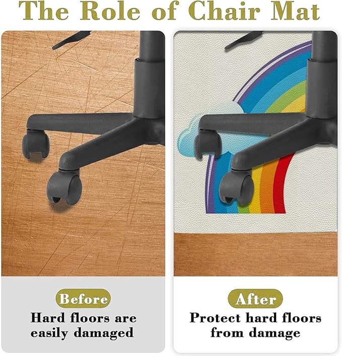 Multi PU Leather Office Chair MatComputer Gaming Desk Chair Mat Rainbow Sky with Balloons Colors Romantic Gaming Computer Chair Mat for Home Office Gaming Room Cartoon Diameter 35.4 in