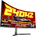 SANSUI 34 Inch 240Hz Ultrawide Curved Gaming Monitor UWQHD 3440×1440 21:9 2K Curved Monitor 1500RHDR400Fast VA PIP/PBPAI CrosshairAIPQ(Visual Enhance)MPRT 1msHDMI2.1*2DP1.4*2(DP Cable Incl.)