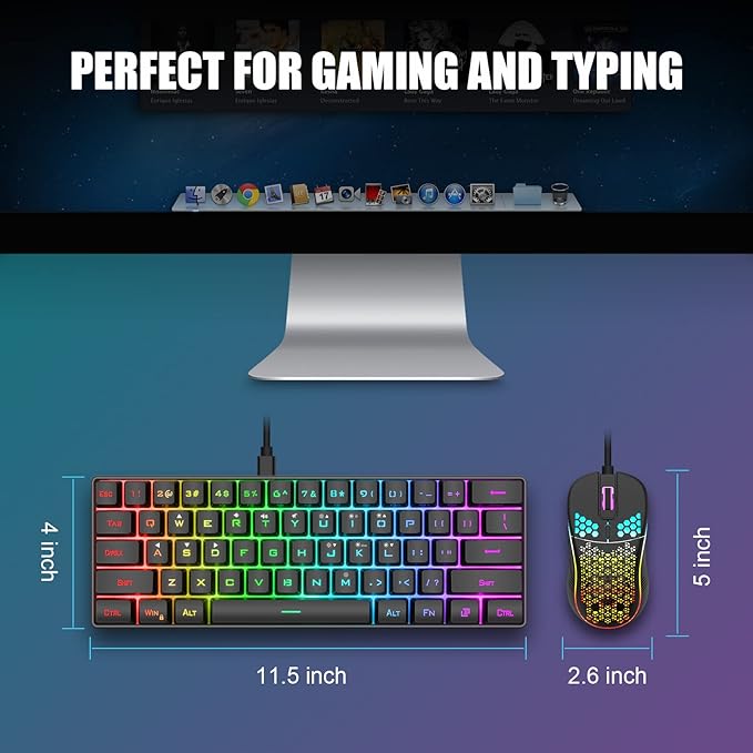 RedThunder 60% Gaming Keyboard and Mouse Combo Ultra-Compact 61 Keys RGB Backlit Mini Keyboard Lightweight 7200 DPI Honeycomb Optical Wired Gaming Set for PC MAC PS5 Xbox Gamer(Black)