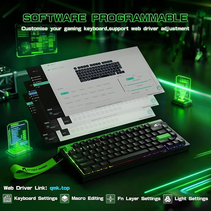 ATTACK SHARK R85 HE Wired 75% Rapid Trigger Mechanical RGB Gaming Keyboard with Custom Lightbox8KHz Polling Rate0.005mm RT Accuracy0.08MS LatencyHall EffectMagnetic SwitchDriver for PC-Green