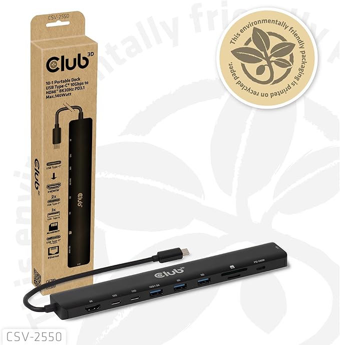 Club 3D Portable Docking USB-C -&gt2xUSB-C/3xUSB-A/HDMI/SD 140W Retail
