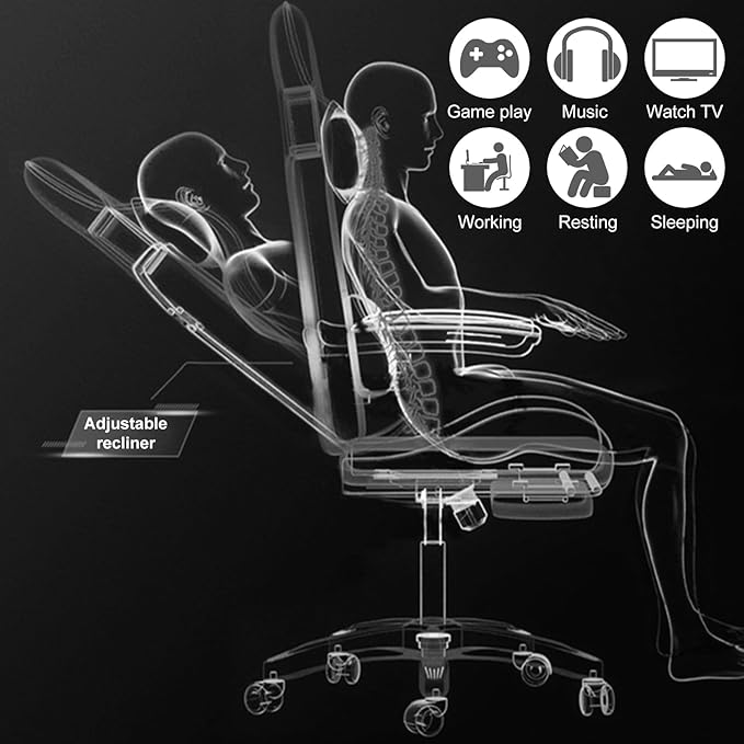 Gaming Chairs for Adults Racing Style Computer Chair Ergonomic Gamer Chairs for Adults Remote Control High Back Reclining Office Gaming Chair with 360° Swivel (Black)