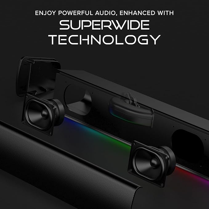 Sound Blaster GS3 (White) Compact RGB Gaming Soundbar with SuperWide Technology Powered via USB Bluetooth 5.4 Headphone-Out Port for PC and Mac