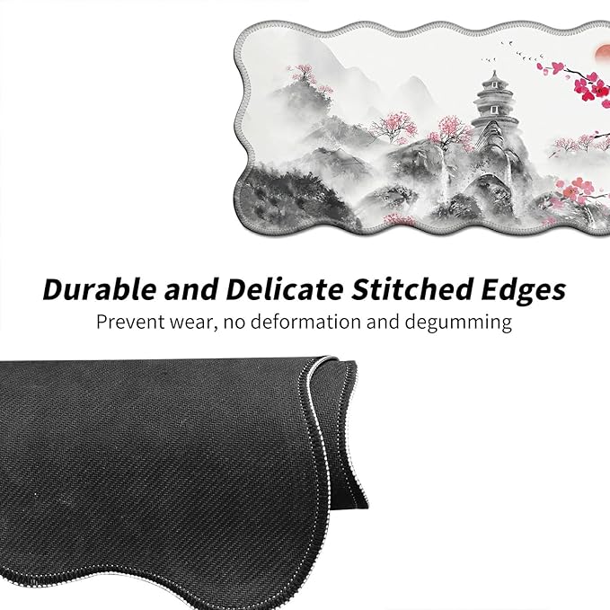 Japanese Cherry Blossom Desk Mat Mouse Pad 31.5 x11.8 XL Extended Mousepad Huge Mouse Pads with Stitched Edges Desk Pad for Work Game Office Home