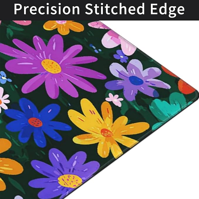 Colorful Flower Mouse Pad Extra Large Gaming Mouse Pads Waterproof Non-Slip Rubber Base Keyboard and Mouse Mat Floral Desk Pad for School Office Home 48 x 24