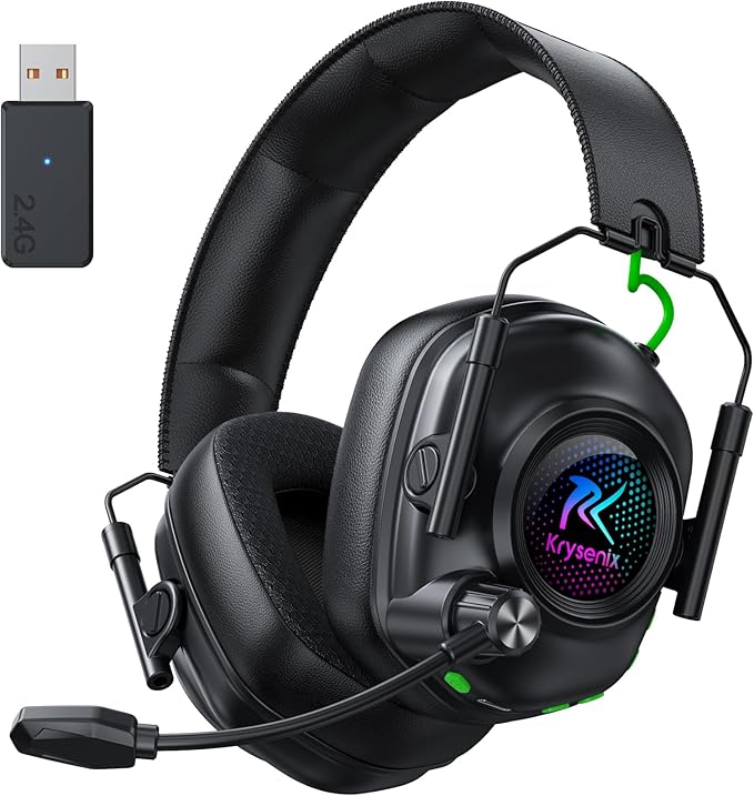 Wireless Gaming Headset with Noise Canceling Microphone for PC PS5 PS4 Switch Mac 2.4 GHz Wireless &amp Bluetooth 5.4 Gaming Headphones Cool RGB Lighting 40Hr Battery 50mm Drivers-Black