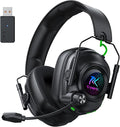 Wireless Gaming Headset with Noise Canceling Microphone for PC PS5 PS4 Switch Mac 2.4 GHz Wireless &amp Bluetooth 5.4 Gaming Headphones Cool RGB Lighting 40Hr Battery 50mm Drivers-Black