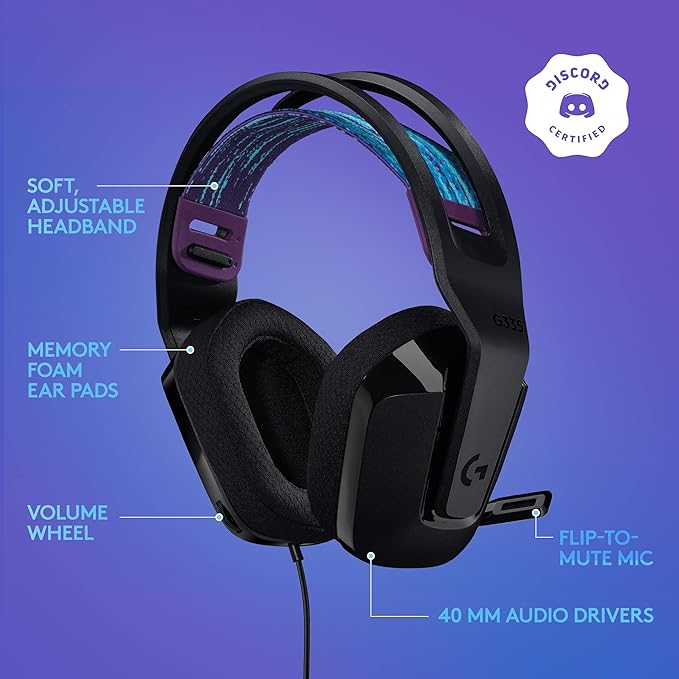 Logitech G335 Wired Gaming Headset with Flip to Mute Microphone 3.5mm Audio Jack Memory Foam Earpads Lightweight Compatible with PC Playstation Xbox Nintendo Switch – Black (Renewed)
