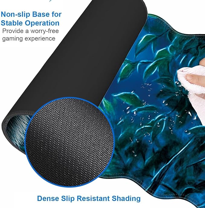 Large Gaming Mouse Pad Keyboard Wrist Rest Pad &amp Wrist Support Mousepad Set Stitched Edge Extended Non-Slip Base Memory Foam Desk Mat for Office HomeCute Raccoon