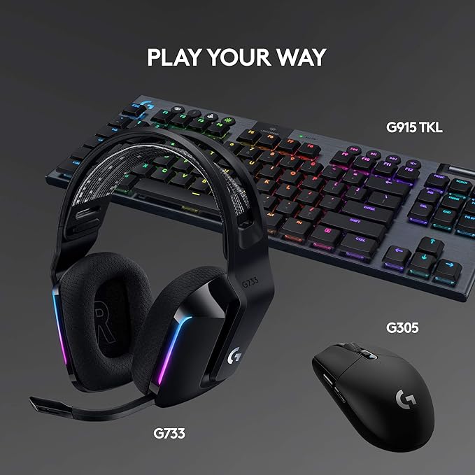 Logitech G733 Lightspeed Wireless Gaming Headset Suspension Headband Lightsync RGB Blue VO!CE Mic PRO-G Audio – Black Gaming Headset Wireless PC PS5 PS4 Switch Compatible