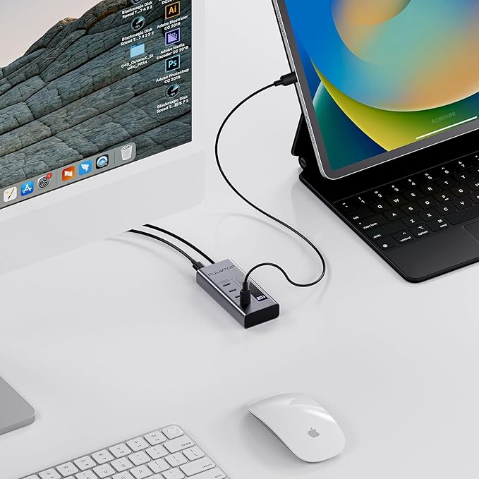 Powered USB C Hub 4 in 1 USB C Hub Support Data 10Gbps &amp Charging(Not Support Video) USB C Powered Hub 10Gbps Ports for iMac MacBook Pro/Air iPad XPS USB Hub with 30W PD Power Adapter