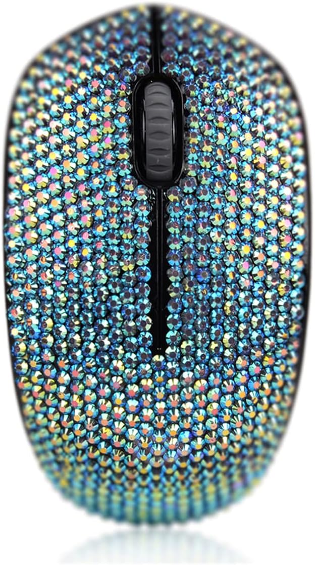 Bling Crystal Rhinestone Wireless Mouse 2.4G Noiseless Mouse with USB Receiver Portable Computer Mice for PC Tablet Laptop NotebookGirl's Gift - Pink Colorful