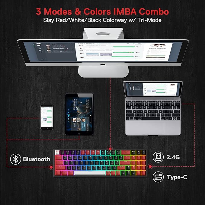 Redragon K628 PRO 75% 3-Mode Wireless RGB Gaming Keyboard 78 Keys Hot-Swappable Compact Mechanical Keyboard w/Hot-Swap Free-Mod PCB Socket Dedicated Arrow Keys &amp Numpad Red Switch