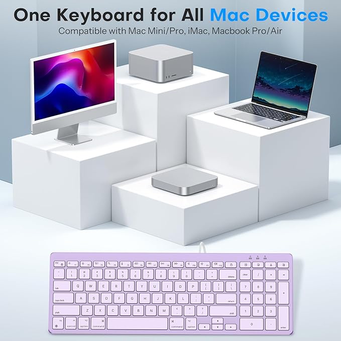 OMOTON Wired Keyboard Compatible with Mac with Dual Interface (USB and Type-C) Numeric Keypad Compatible with MacBook Pro/Air iMac Mac mini/Pro Laptop Purple