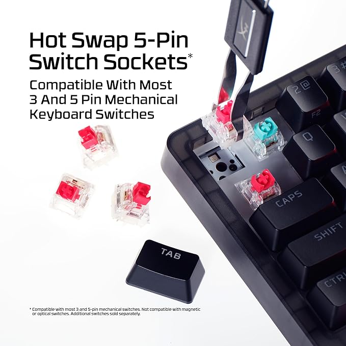 HyperX Origins 2 65 – Gaming Keyboard PC Swappable Housing Hotswap Switches High Profile 65% Layout 8k Polling Adjustable Angle Mechanical Switches