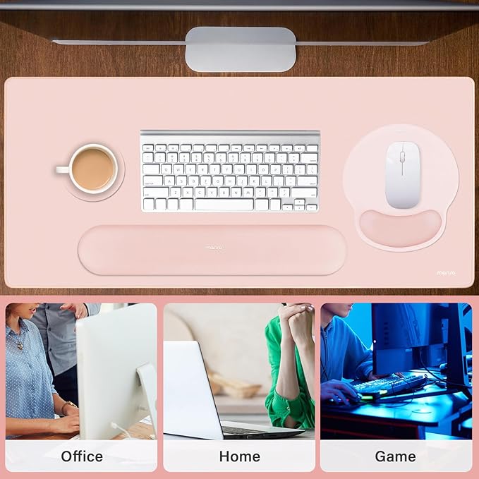 MOSISO Wrist Rest for Keyboard Mouse Pad Set Large Gaming Deskpad&ampCircle Curved Mousepad&ampKeyboard Wrist Rest&ampCoaster Ergonomic Non-Slip Mousepad&ampEasy Typing Pad with Silicone Lining