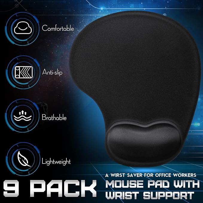 Flutesan 9 Pcs Ergonomic Mouse Pad with Gel Wrist Rest Memory Foam Comfortable Mousepad with Non-Slip PU Base for Pain Relief Computer Cafe Home Office Desk Accessories
