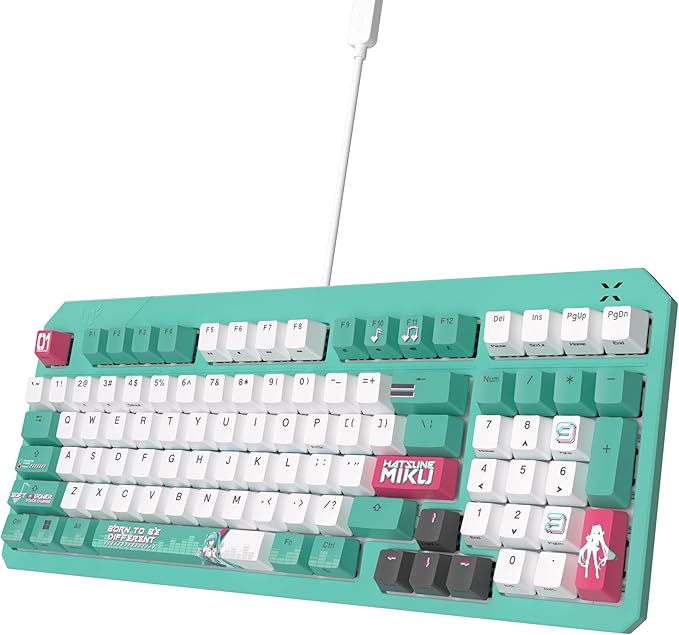 ASUS TUF Gaming K3 Gen II Hatsune Miku Edition Wired USB Gaming Keyboard – 97-Key Compact Layout Optical-Mechanical RGB Switches PBT Keycaps Detachable Top Plate IP57 Rated PC/Mac Support - Aqua