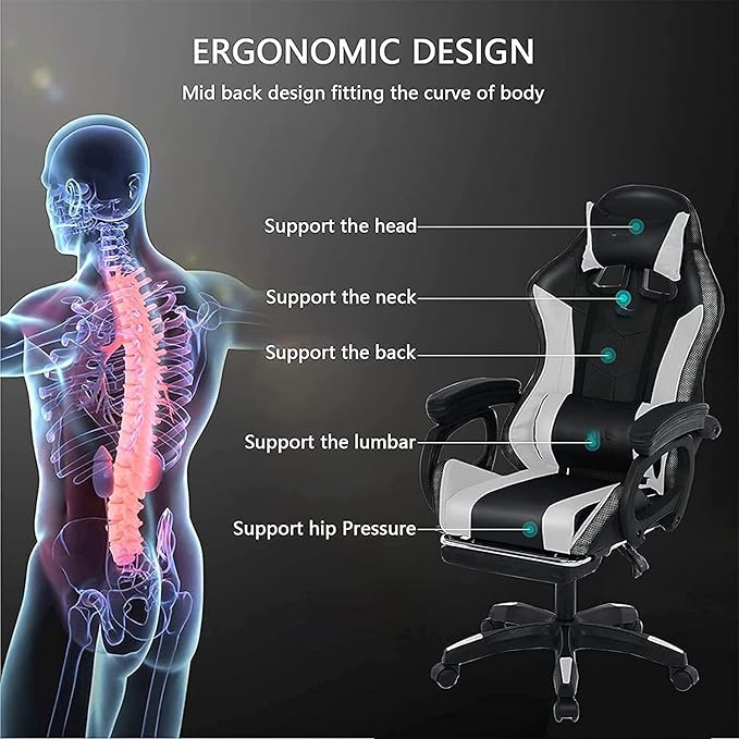 Massaging Gaming Chair with Footrest and Lumbar Support Gaming Chair with RGB Lights and Speakers Ergonomic Office Chair Adjustable Linkage Armrests. Gaming Chair for Adults.Black