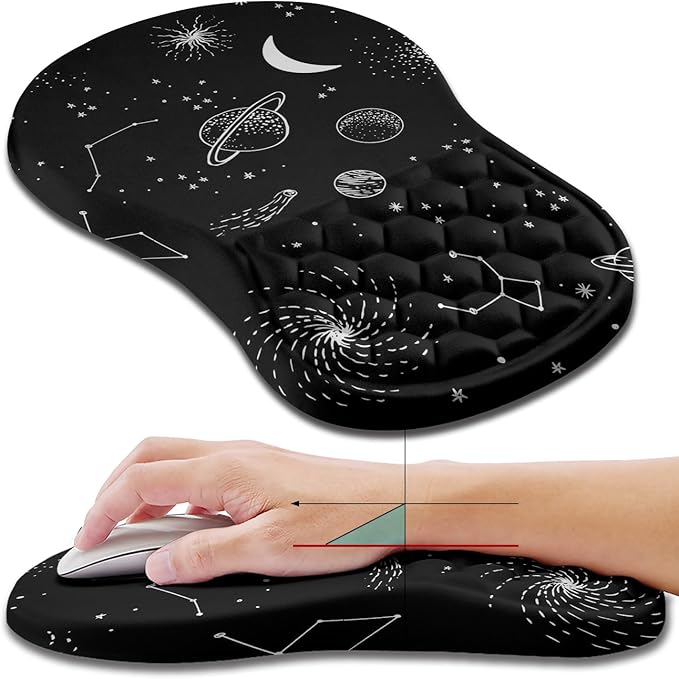 Hokafenle Ergonomic Mouse Pad Wrist Support Wrist Rest Mousepad for Carpal Tunnel Pain Relief with Integrated Memory Foam Slope Massage Bulge (11.8x7.9 inchGalaxy
