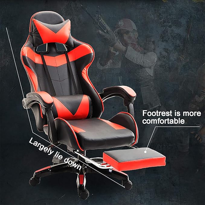 Office Chair Gaming Chair Computer Chair Andrgonomic Swivel Computer Chair with Headrest FootrestHigh Back Gaming Chair Racing Game ChairHeight Adjustable Gamer Chair PU Leather Office Cha
