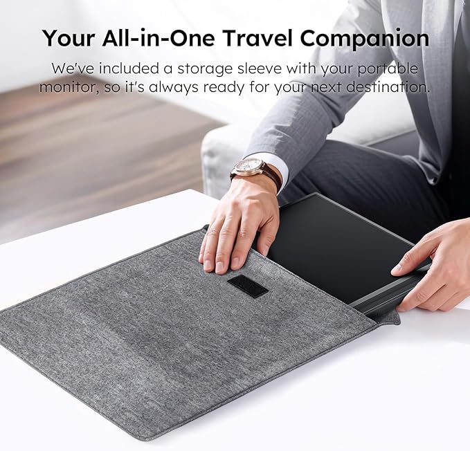 Travel Portable Monitor with Sleeve Bag 15.6 FHD 1080P Portable Screen for Laptop with Kickstand USB-C HDMI Second External Monitor Screen Extender for Laptop Mac Phone PS4/5 Xbox Switch - Black