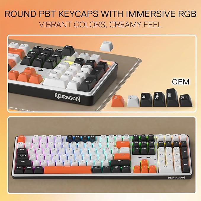 Redragon K689 PRO Wireless Gasket RGB Gaming Keyboard 108 Keys Mechanical Keyboard w/Extra 4 Hotkeys Upgraded Hot-swappable Socket 3-Layer Noise Dampening Round PBT Keycaps Custom Linear Switch