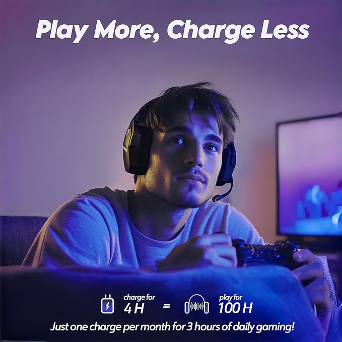 NUBWO Wireless Gaming Headset with Mic for Ps5 Ps4 PC Zero Interference 100-Hour Battery All-Day Play 23ms Sync for Fortnite &amp Call of Duty/FPS Gamers Triple Mode All Devices Compatible - Gra