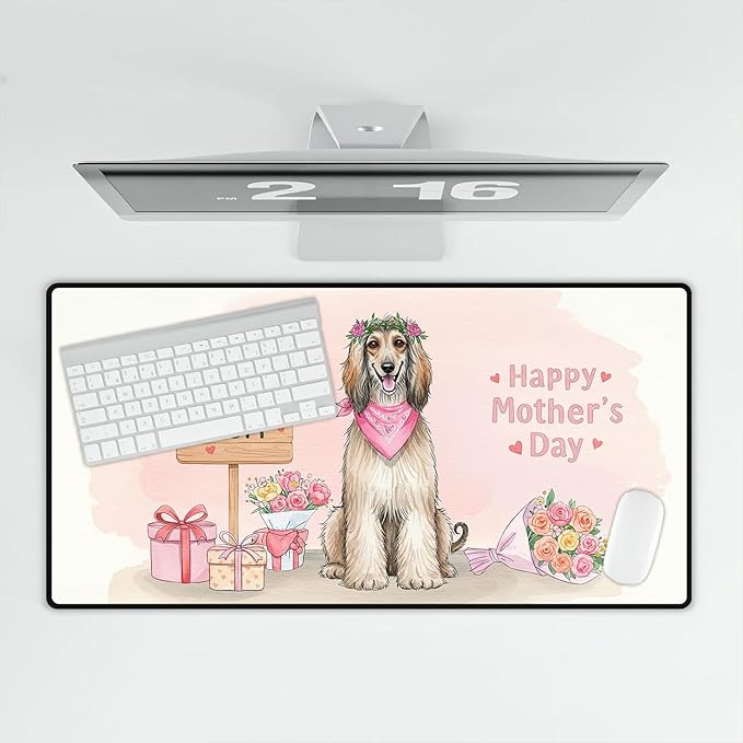 Happy Mother's Day Afghan Hound Love Dog Mom Heart Flower Desk Mat Full Keyboard Mouse Pad Dog Lover Large Mousepad 12004