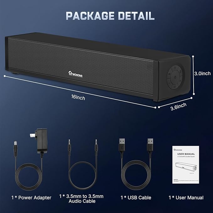 Wohome 2.1 Computer Speakers for Desktop PC Bluetooth 5.3 Computer Sound Bar with HiFi Sound 7 RGB Light Modes DC Powered Laptop Speakers with 3.5mm AUX-in/USB Connected for Game Music and Movie