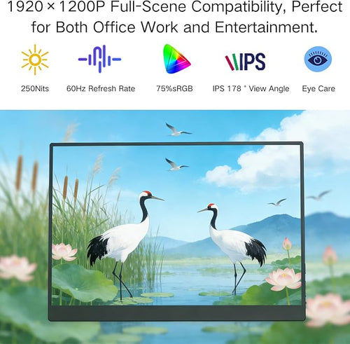 14inch Portable Monitor 1200 IPS Panel 60Hz Refresh Rate USB-C Port for Laptops Compatible with PS4/PS3/Xbox One/Switch