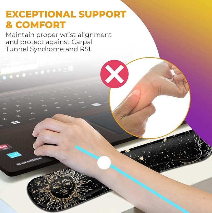 Black Mouse Pad with Stitched Edge Non-Slip Rubber Base Mythic Celestial The Sun and Moon Twelve Constellations Office Accessories Desk Decor for Computers Laptop Memory Foam Keyboard Wrist Rest