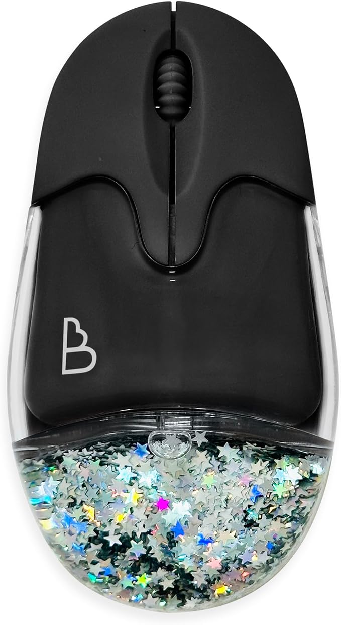 Liquid Glitter Wireless Bluetooth Mouse – Type C Rechargeable Silent Mice – Portable USB Optical Cordless Mouse Compatible with Windows Mac iOS Android PC Laptop &amp MacBook (Black)