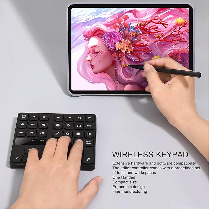Bluetooth Keypad for 35 Keys One Handed Shortcut Drawing Keyboard Ergonomic Rechargeable Drawing Shortcuts