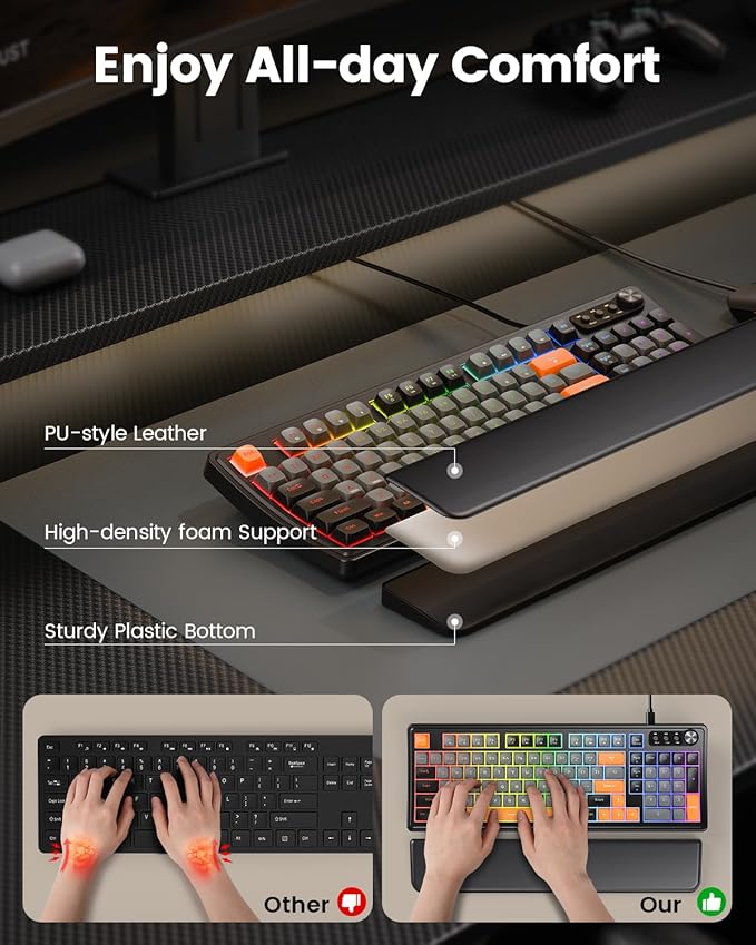 SABLUTE Gaming Keyboard and Mouse Quiet Membrane Keyboard with RGB Backlit Mechanical Feel PC Gaming Keyboards Multimedia Knob Anti-Ghosting Ergonomic Wrist Rest &amp 3200 DPI Mouse for Gamer/Off