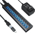 Powered USB Hub 3.0 Leinsis 13-Port USB 3.0 Hub [Durable Aluminum] 9 Data Transfer Ports+ 4 Smart Charging Ports with Individual On/Off Switches USB Hub 3.0 Powered with Power Adapter for Laptop PC