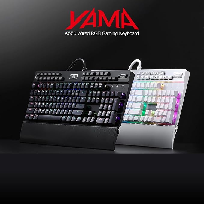 Redragon K550 RGB Gaming Keyboard 104 Keys + 12 Macro G Keys Wired Mechanical Keyboard w/Aluminum Top Plate Custom Clicky Purple Switch Extra USB Port &amp Wrist Rest