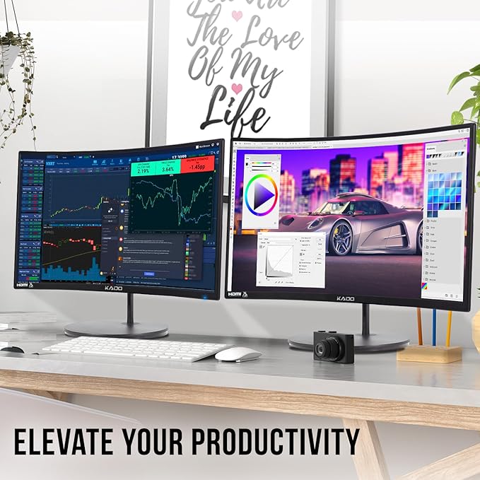 Kado Dual Monitor Setup - 2-Pack 27 Curved 1500R 1920x1080 Computer Monitor 75Hz VESA Mount HDMI Office Gaming Built-in Speakers (C27 Dual Series)