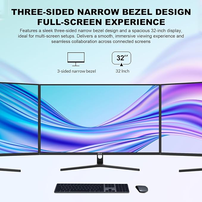ZZA 32 Monitor | 4K UHD 3840x2160 IPS Panel 60Hz Adaptive Sync 100% sRGB Back Breathing LightBlue Light Filter VESA Mountable 75x75mm