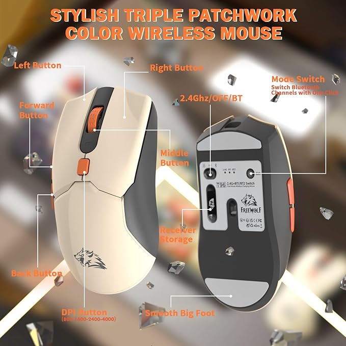 ZIYOU LANG T96 Wireless Gaming Keyboard and Mouse ComboDual Bluetooth//2.4G RGB Backlit Mechanical Feeling Keyboard with Smart Display &amp Knob4000 DPI Gaming Mouse for PC Laptop Mac Wins-Shimmer