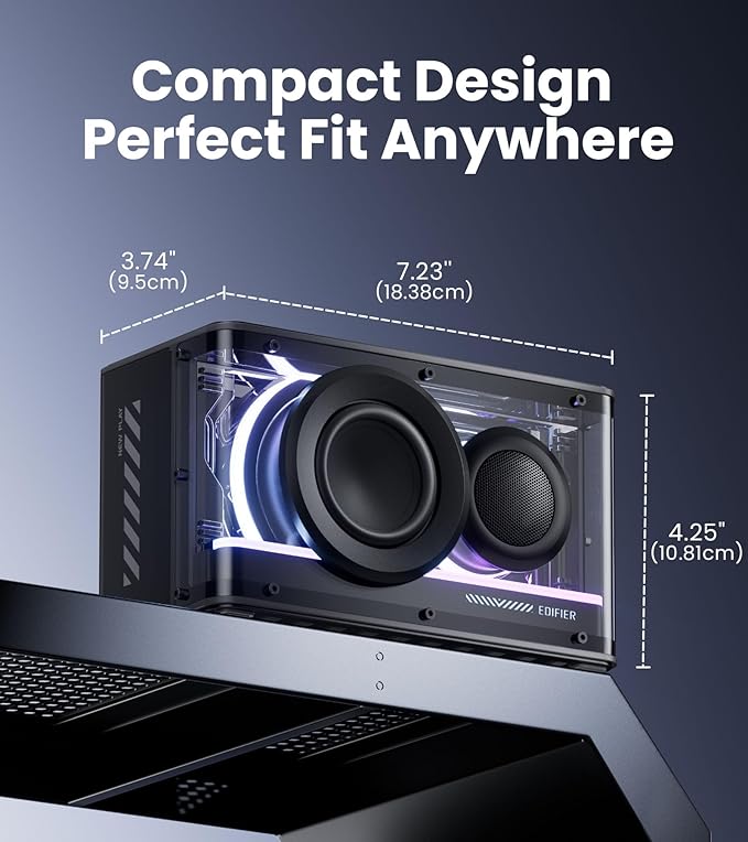 Edifier QD25 Bluetooth Speaker | Portable Desktop Audio 25W (RMS) Dynamic Sound Hi-Res Audio Splendid Light Effects 15H Playtime Bluetooth 6.0 Wireless Stereo Pairing Black