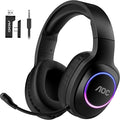 AOC Wireless Gaming Headset Compatible with PS5/4 Nintendo Switch PC Bluetooth 5.4 &amp 2.4GHz Gaming Headphones with Noise Canceling Mic RGB Type-C 20ms Latency 45H 7.1 Virtual Surround- Bla