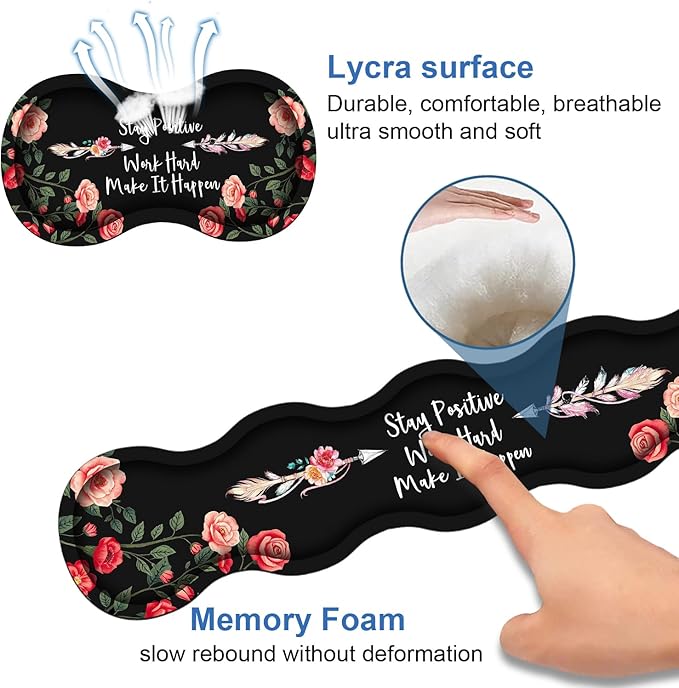Ergonomic Memory Foam Mouse Pad Wrist Rest SetStay Positive Work Hard and Make It Happen Inspirational Quote Large Desk Pad + Keyboard Wrist Rest + Mouse Wrist Cushion + Coaster for Home Office Study