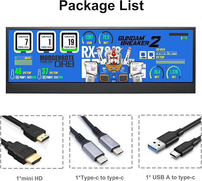 14'' 4K UHD IPS 3840x1100 Stretched Bar Touch Screen Display Monitor for Laptop Computer PC Speed Temperature Windows Aida64 CPU GPU HDMI Secondary Monitor for Music Media Timeline Editing