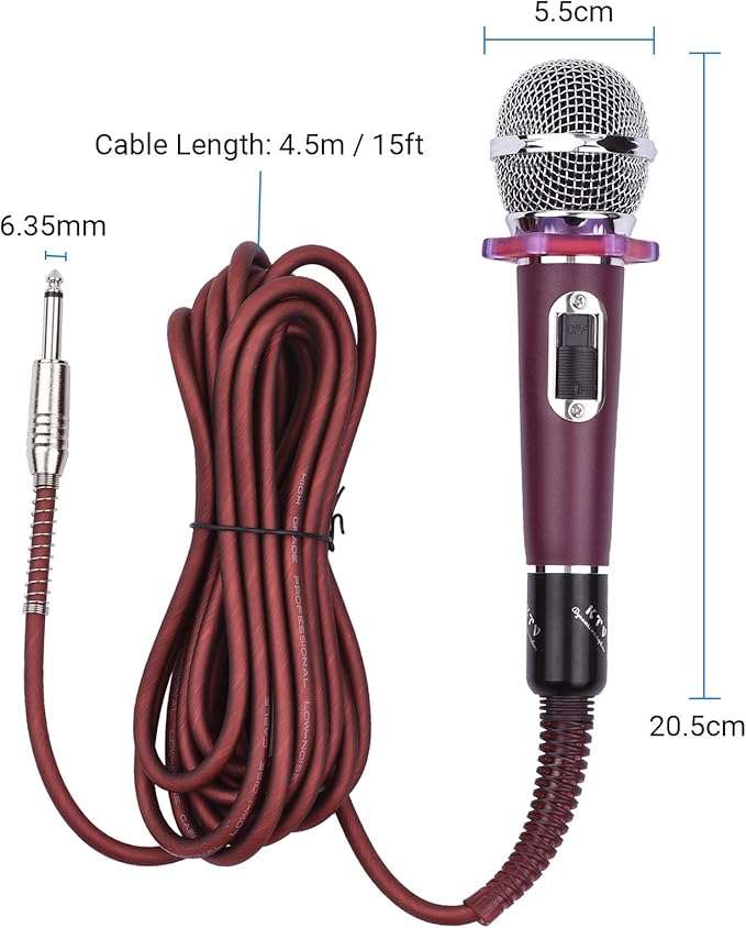 Professional Wired Microphone Zinc Alloy and ABS Construction Red/Black/Silver Grey 8.07 Inch Length 600Ω Impedance 14.76ft Cable
