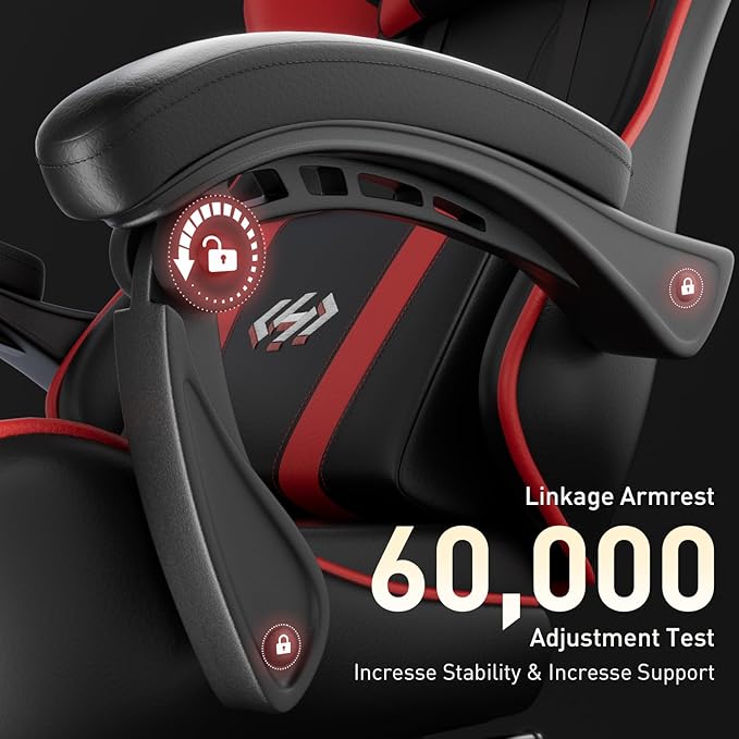 HLDIRECT Gaming Chair Ergonomic Computer Office Chair with Lumbar Support Footrest Headrest PU Leather 360° Swivel Adjustable Height Metal Frame 200 lbs Capacity (Black&ampRed)