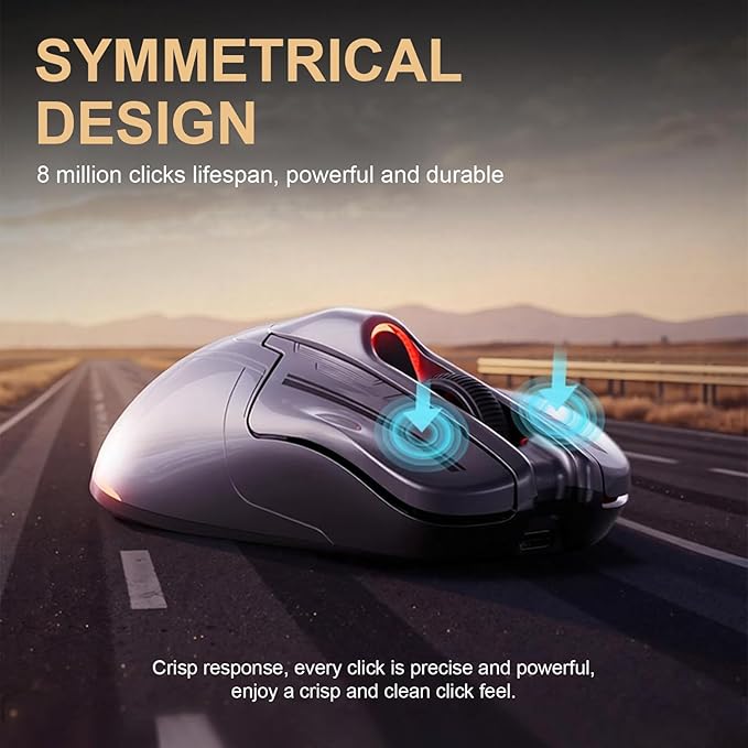 Sports Car Style Wireless Gaming Mouse 12800 DPI Sensor Tri-Mode 2.4G/Bluetooth/Wired 87g Lightweight RGB Backlit 500mAh Battery for PC Laptop Computer (Gray)
