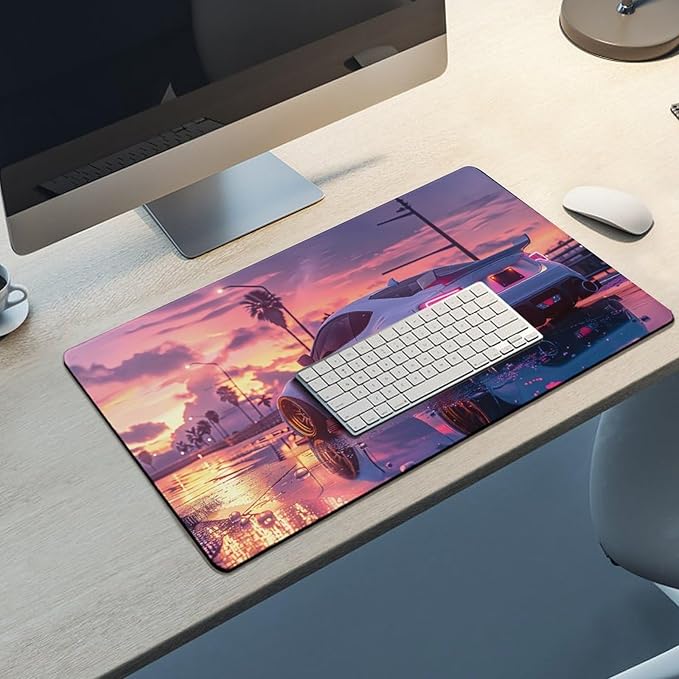 JDM Car Modified BRZ Sunset Large Gaming Mouse Pads Non-Slip Rubber Base Desk Mat Laptop Computer Accessories Supplies Writing Pad for Office Home 40X75cm